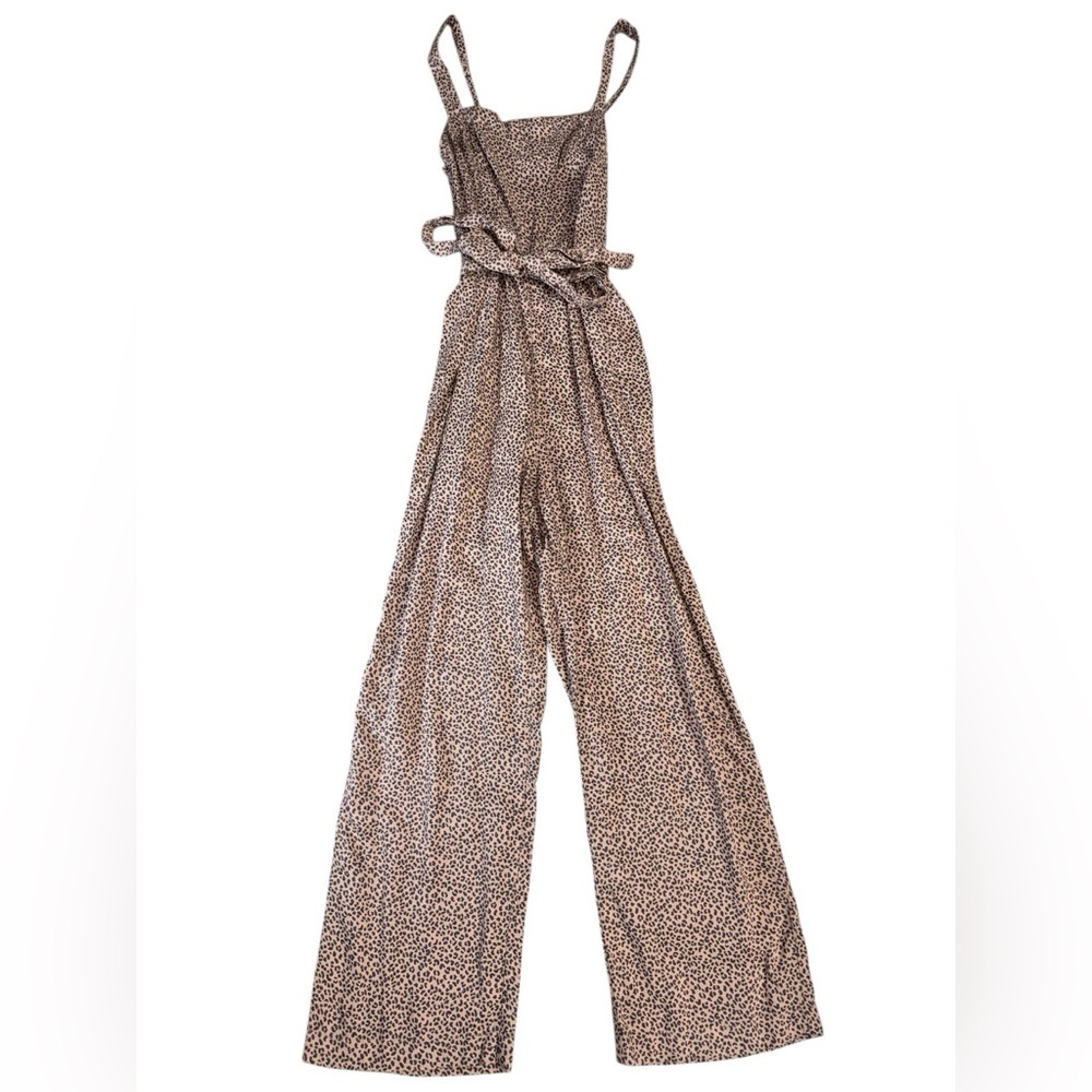 Abercrombie & Fitch Leopard Print Wide Leg Jumpsuit XS Smocked Back